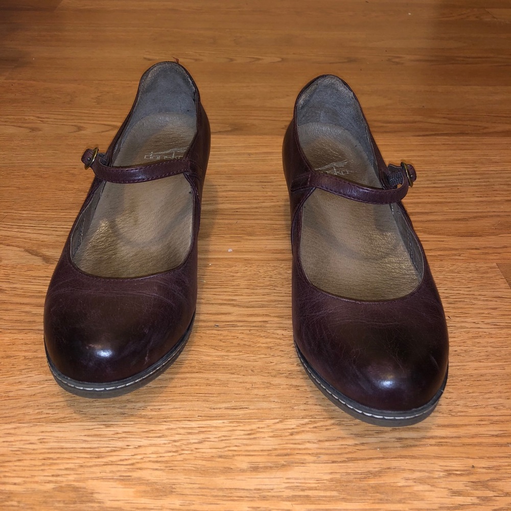 Dansko plum/wine wedge heel Mary Janes